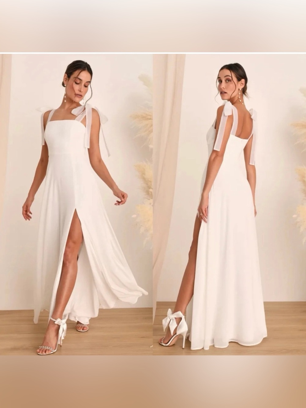 Lulus Radiant Romance White Tie-Strap Maxi Dress NWT
